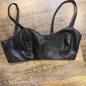 Zara Black Faux Leather Cropped Bustier Tank